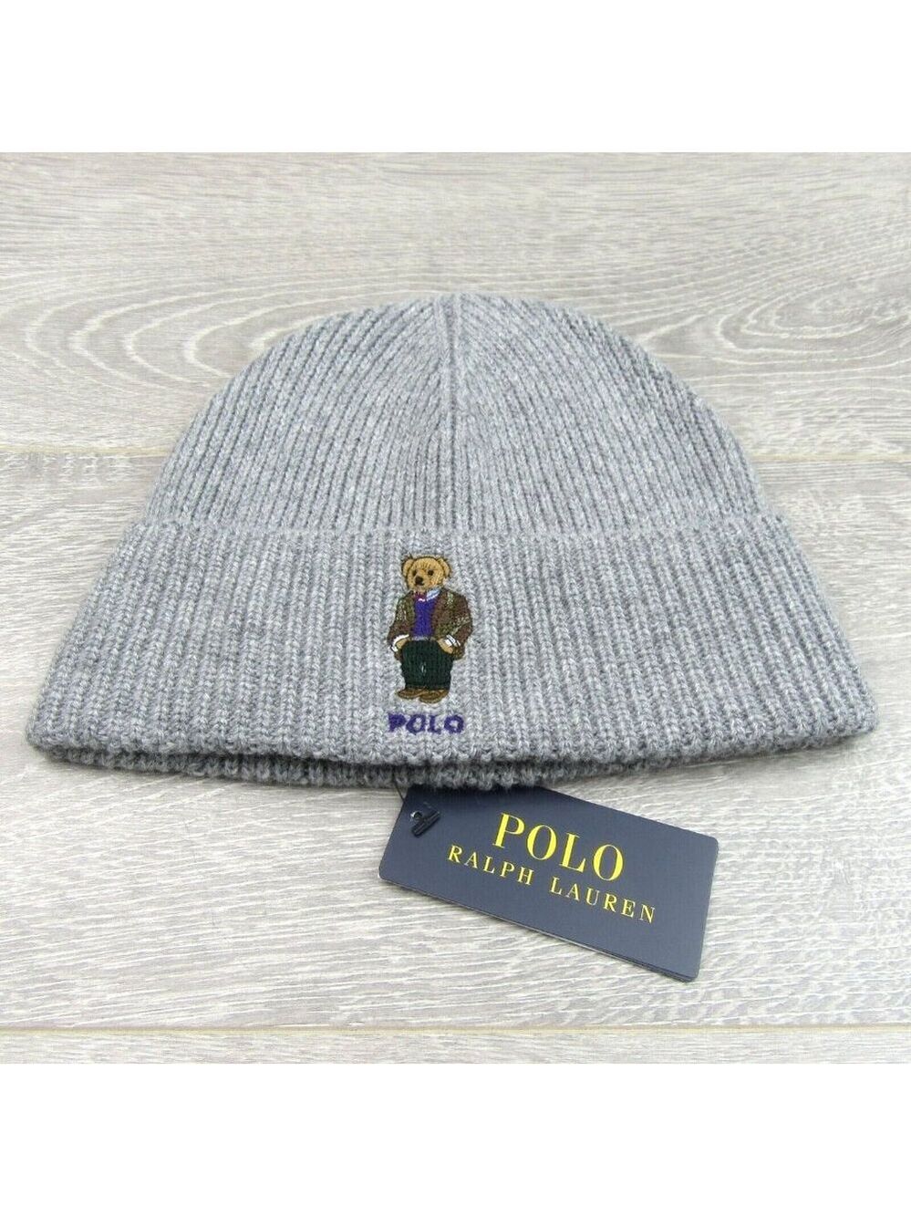 Polo Ralph Lauren RL Embroidered Bear Grey Beanie Cap One Size Fit NEW - Picture 3 of 10